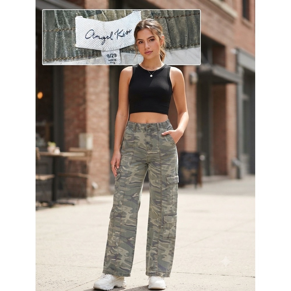Angel Kiss Camo Cargo Pants Women's Size 9/29 NWT Wide Leg Utility Pants